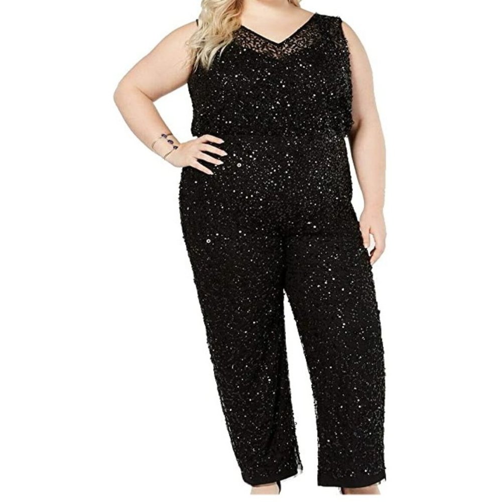 Adrianna Papell beaded jumpsuit black 14W